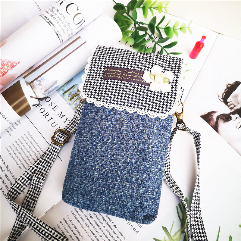 Women's Large Screen Plain Cotton Linen Mobile Phone Bags