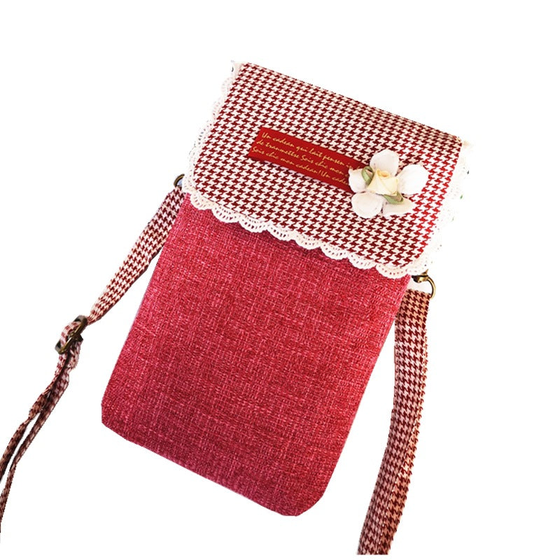 Women's Large Screen Plain Cotton Linen Mobile Phone Bags