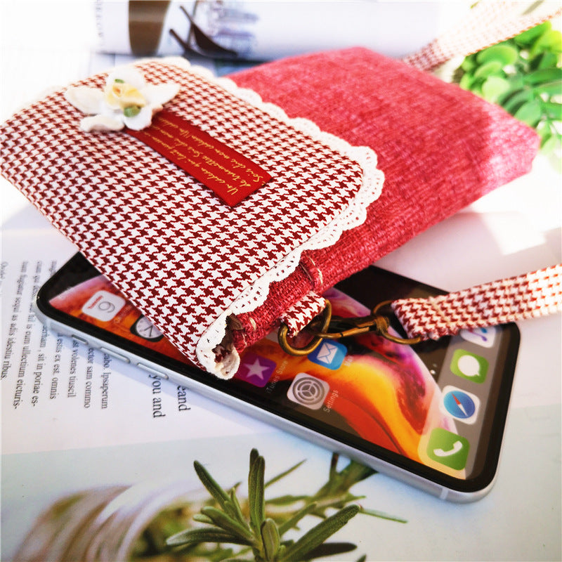 Women's Large Screen Plain Cotton Linen Mobile Phone Bags