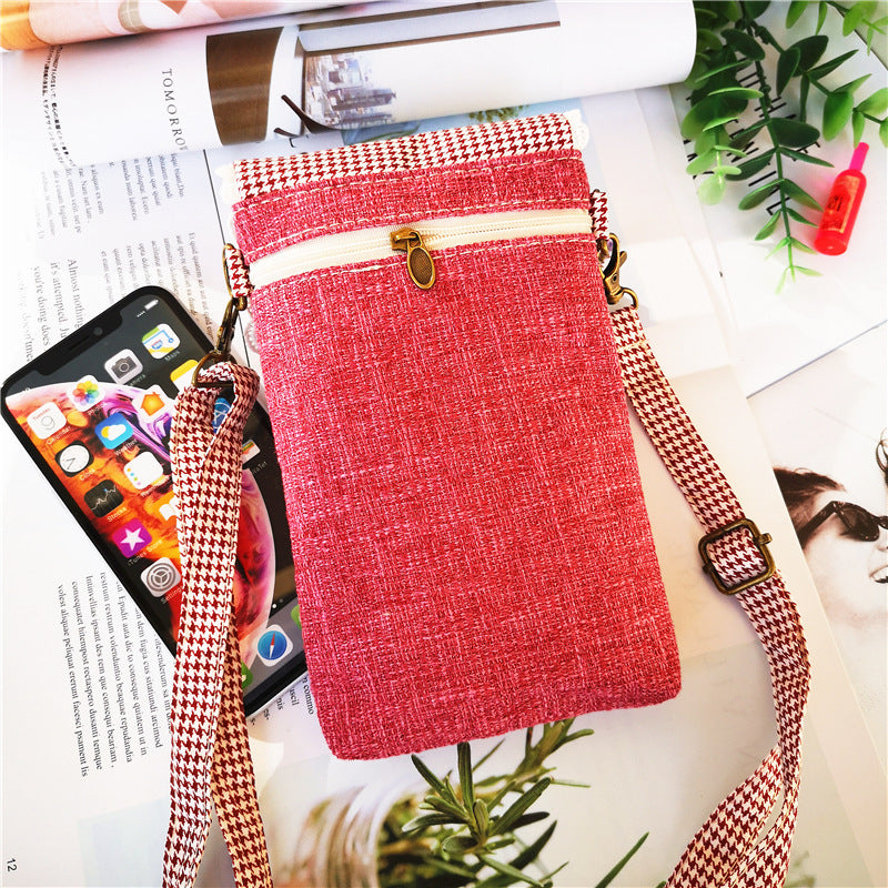 Women's Large Screen Plain Cotton Linen Mobile Phone Bags