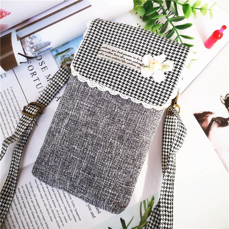 Women's Large Screen Plain Cotton Linen Mobile Phone Bags