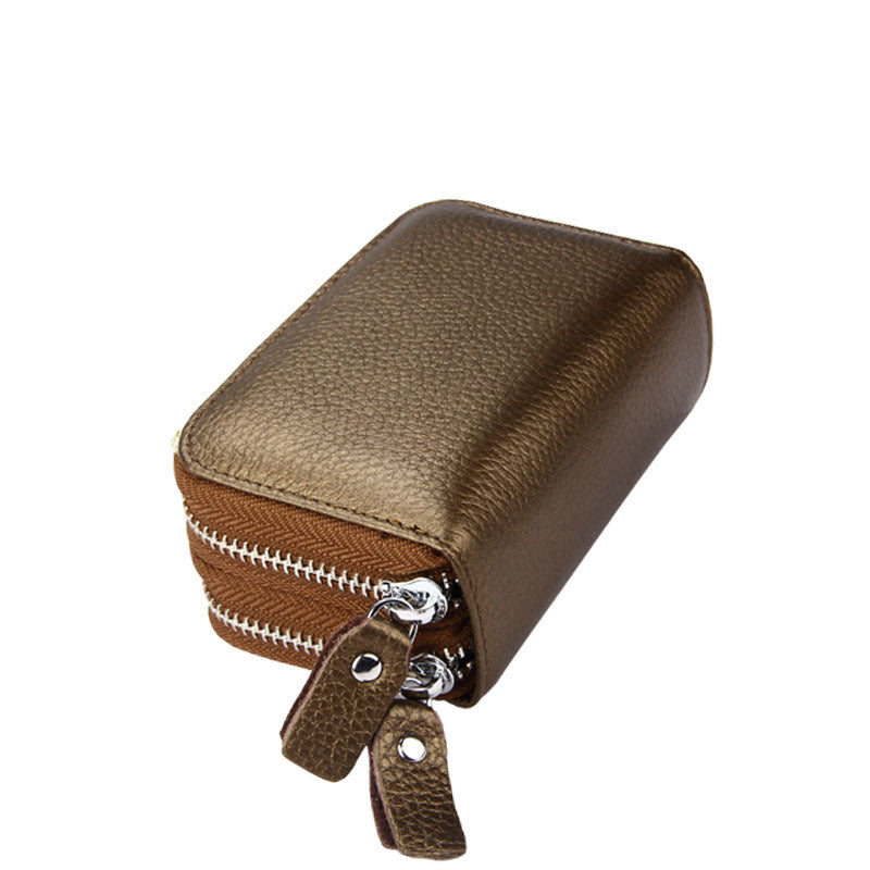 Women's Genuine Leather Expanding Korean Double Zipper Card Holder