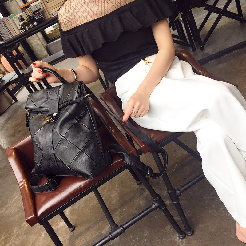 Women's Soft Leather Stitching Fashion Korean Twist Backpacks
