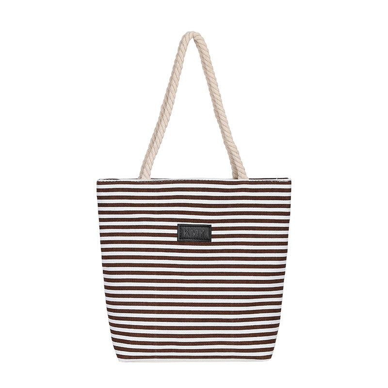 Women's Canvas Single Striped Large Capacity Private Shoulder Bags