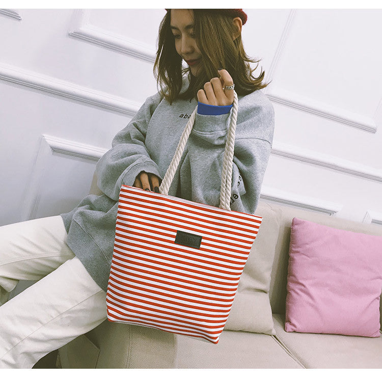 Women's Canvas Single Striped Large Capacity Private Shoulder Bags
