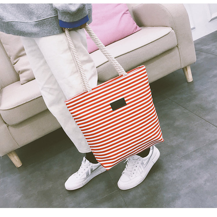 Women's Canvas Single Striped Large Capacity Private Shoulder Bags