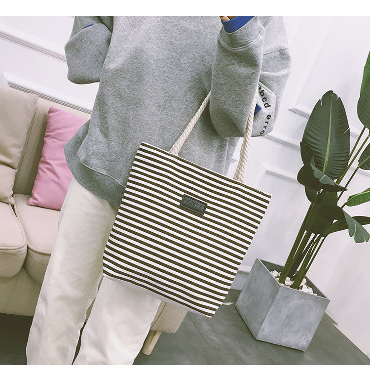 Women's Canvas Single Striped Large Capacity Private Shoulder Bags