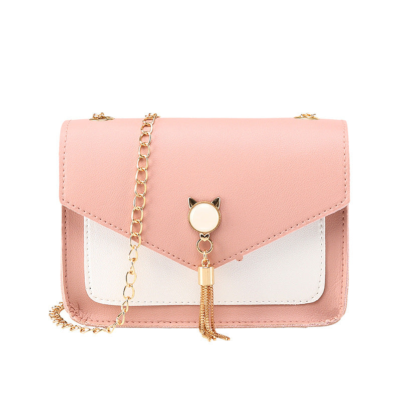 Women's Korean Contrast Color Tassel Cat Ear Phone Bags