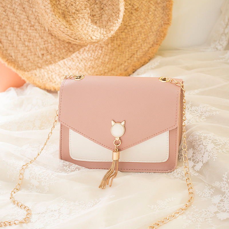 Women's Korean Contrast Color Tassel Cat Ear Phone Bags