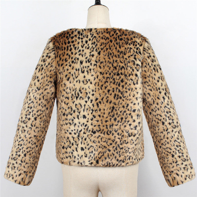 Women's Leopard Fur Slim Imitation Plush Autumn Coats