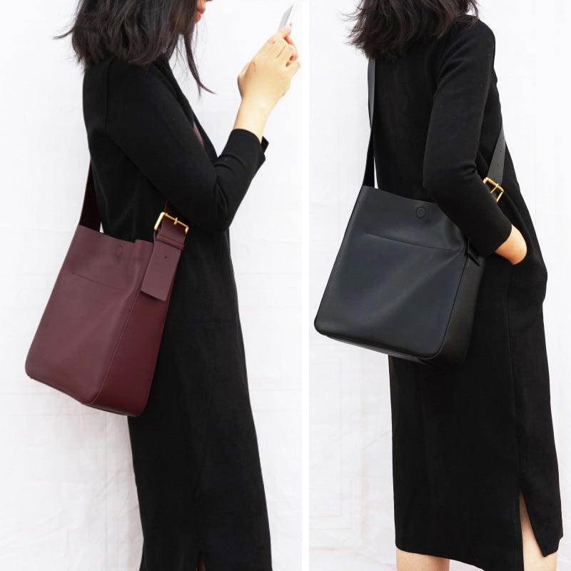 Women's Leather Versatile Korean Style Cowhide Big Shoulder Bags