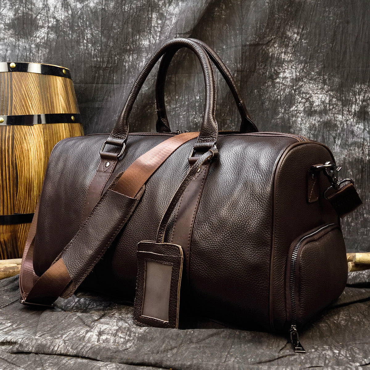 Men's Leather Large Capacity Litchi Pattern With Travel Bags