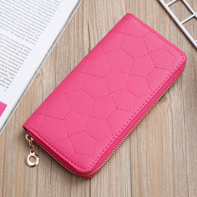 Women's Zipper Solid Color Embroidered Mid-length Lychee Ladies Wallets