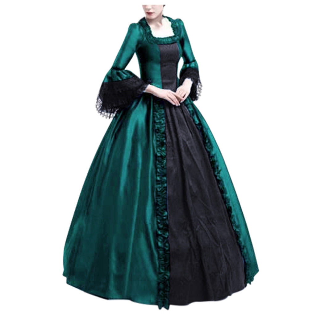 Lace Stitching Large Bell Sleeve Medieval Dresses