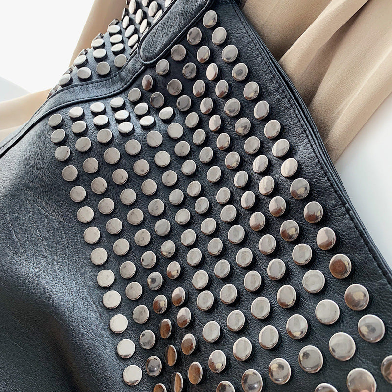 Women's Fashion Rivet Large Capacity Shopping Portable Shoulder Bags