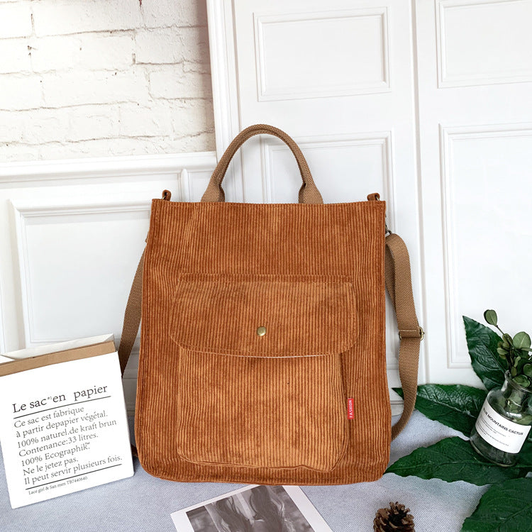 Corduroy Female Canvas Large Capacity Artistic Crossbody Bags