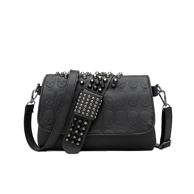 Women's Chain Rivet Embossed Black Skull For Shoulder Bags