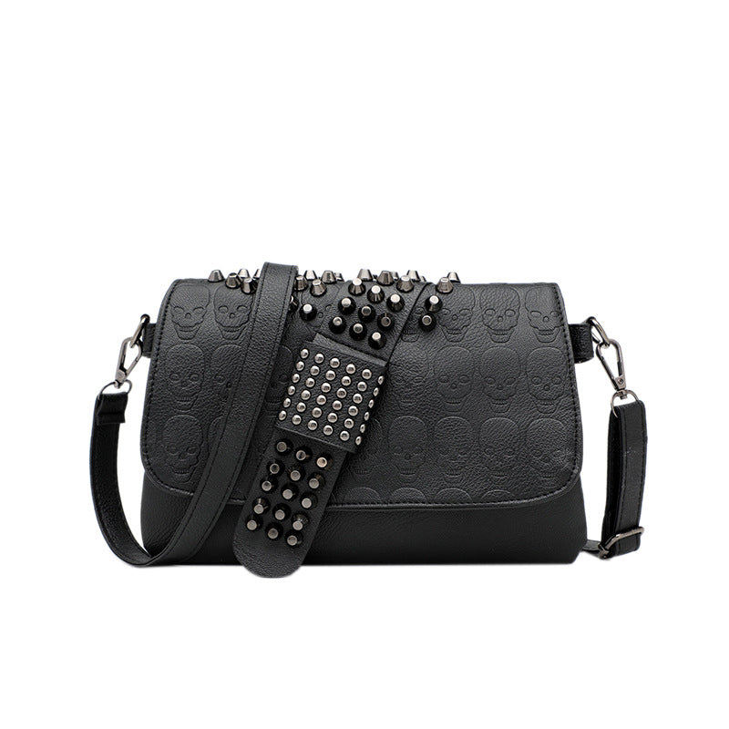Women's Chain Rivet Embossed Black Skull For Shoulder Bags