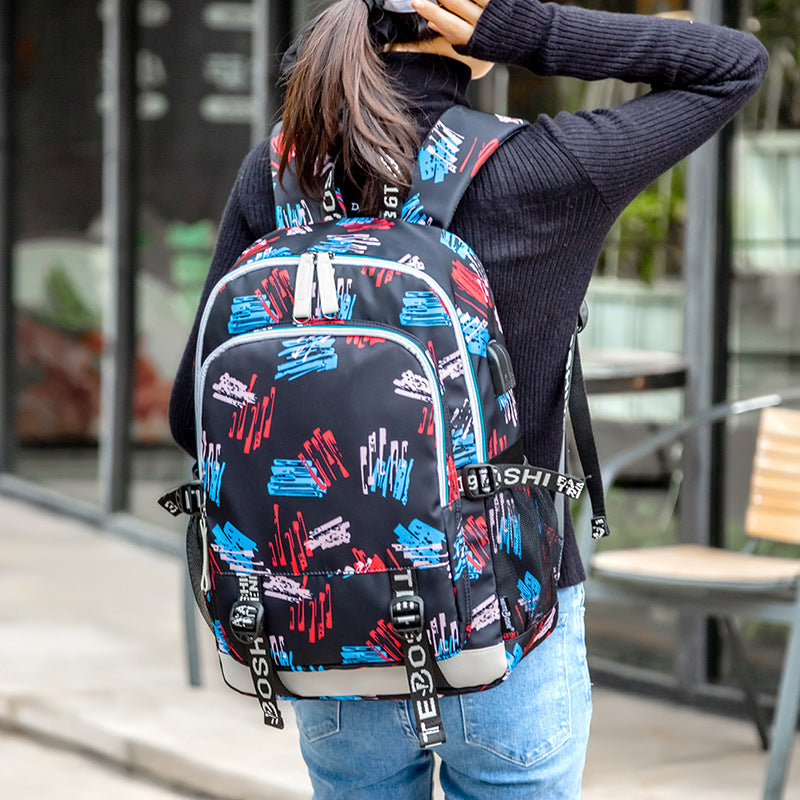 Women's & Men's & Couple Oxford Cloth Printed Fashion Large Backpacks