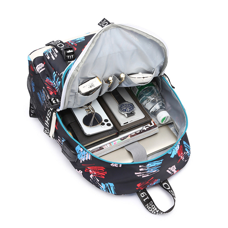 Women's & Men's & Couple Oxford Cloth Printed Fashion Large Backpacks