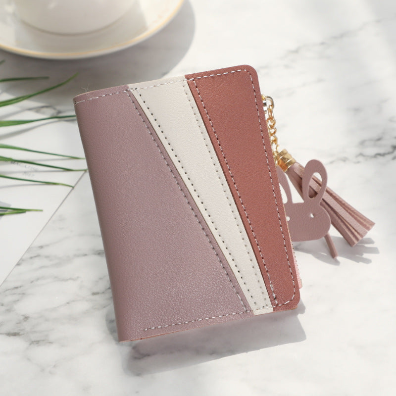 Women's Short Korean Style Fashion Color Contrast Trendy Ladies Wallets