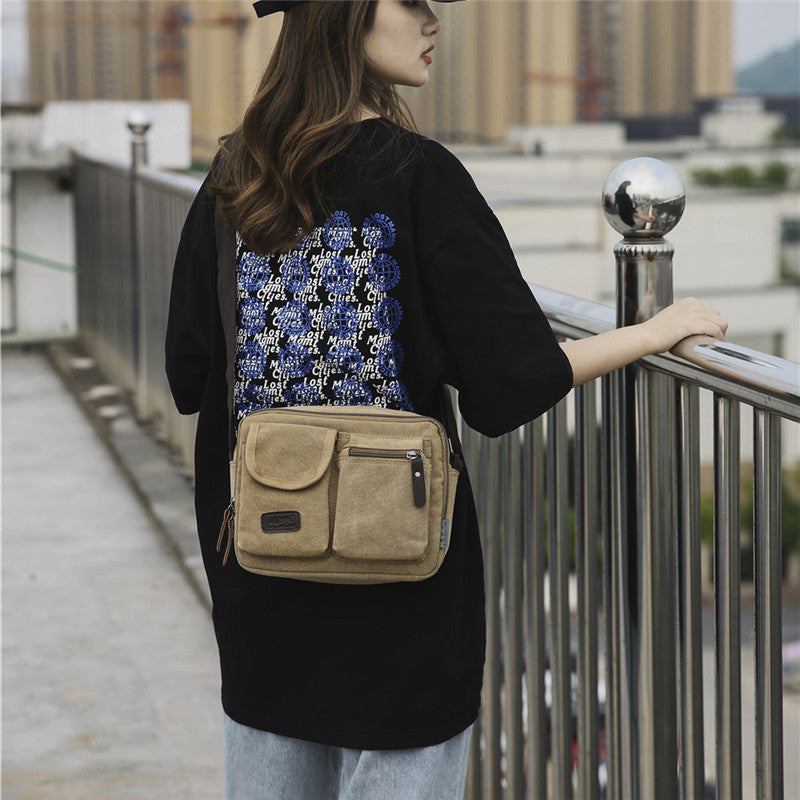 Men's Fashion Solid Color Canvas Trendy Cool Men's Shoulder Bags