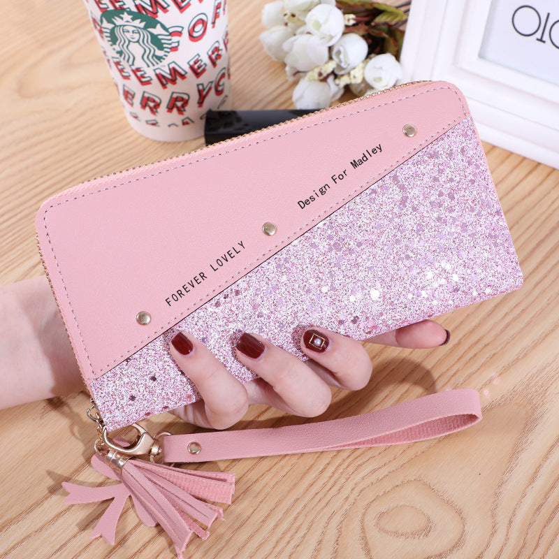 Women's Zip Korean Stitching Contrast Color Tassel Ladies Wallets