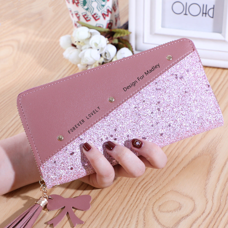 Women's Zip Korean Stitching Contrast Color Tassel Ladies Wallets
