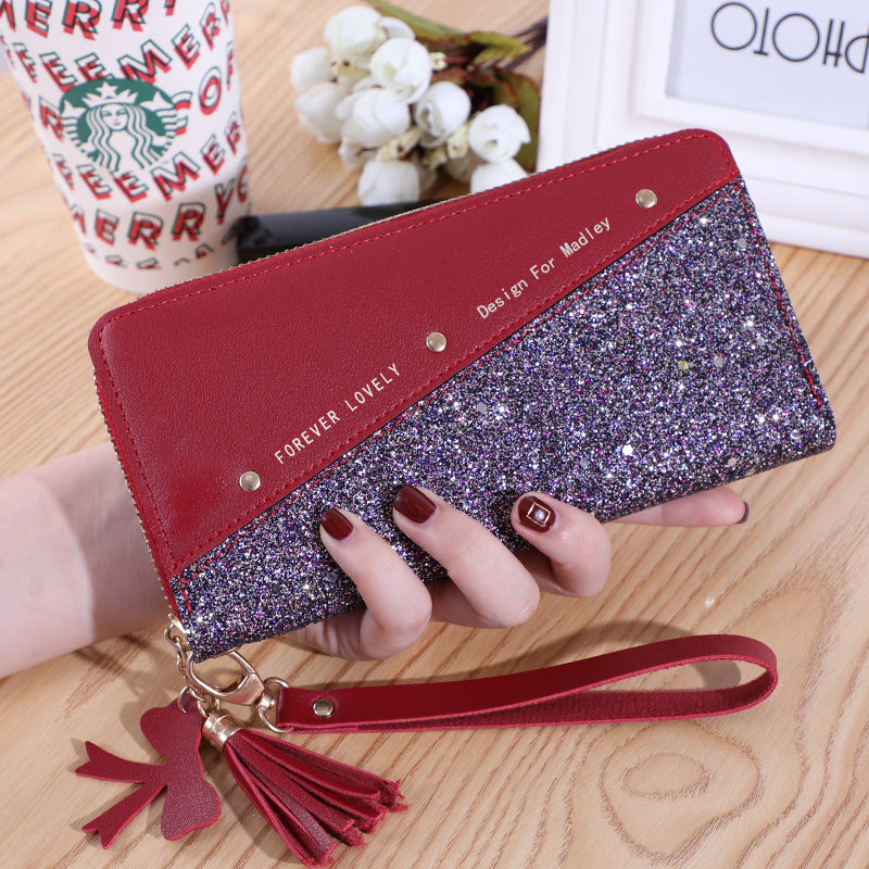 Women's Zip Korean Stitching Contrast Color Tassel Ladies Wallets