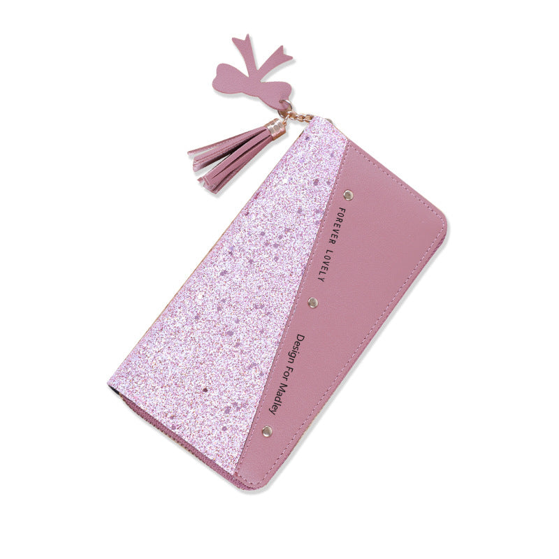 Women's Zip Korean Stitching Contrast Color Tassel Ladies Wallets