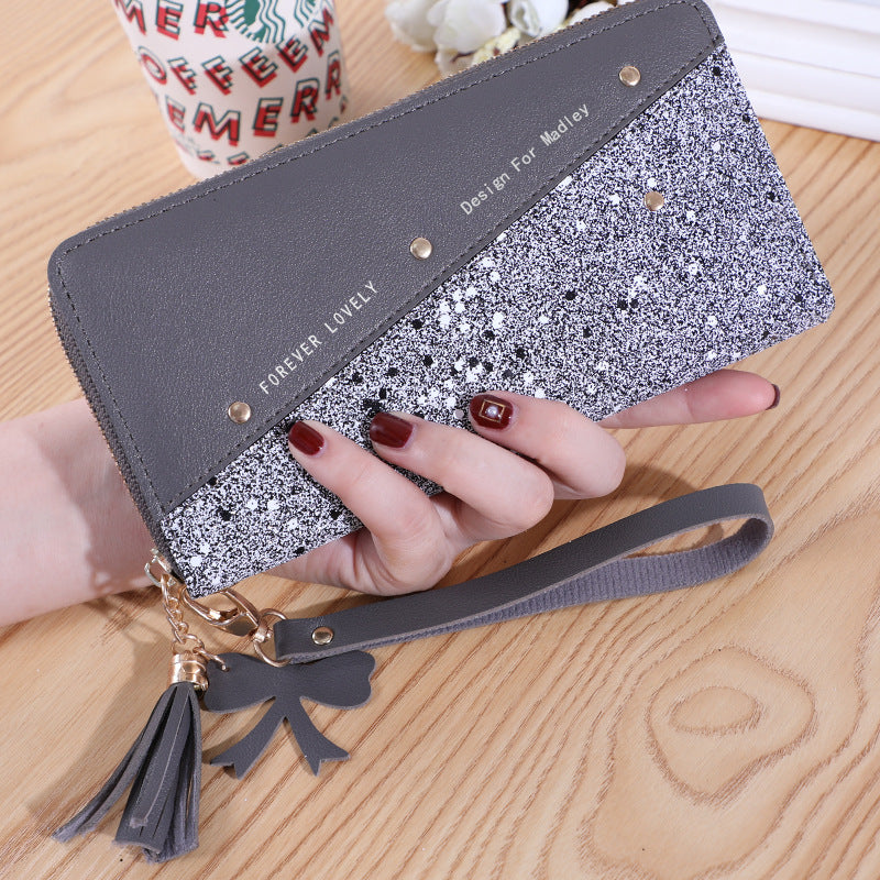 Women's Zip Korean Stitching Contrast Color Tassel Ladies Wallets