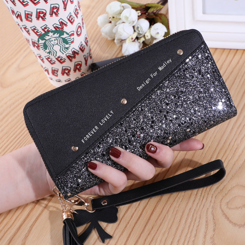 Women's Zip Korean Stitching Contrast Color Tassel Ladies Wallets