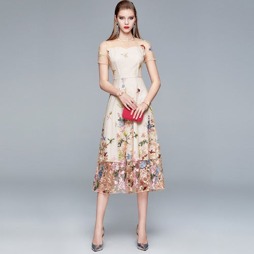 Women's Belly Covering Slimming Round Neck Waist Dresses