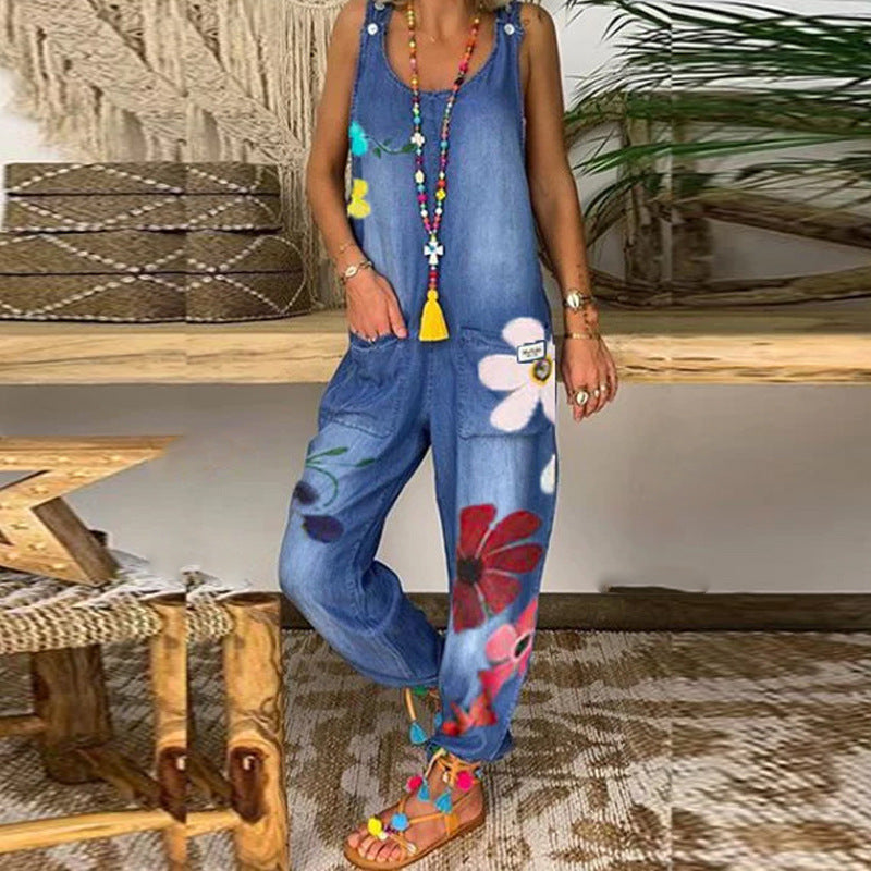 Women's Comfortable Sleeveless Cool Bohemian Style Printed Women's Jumpsuit/clothing