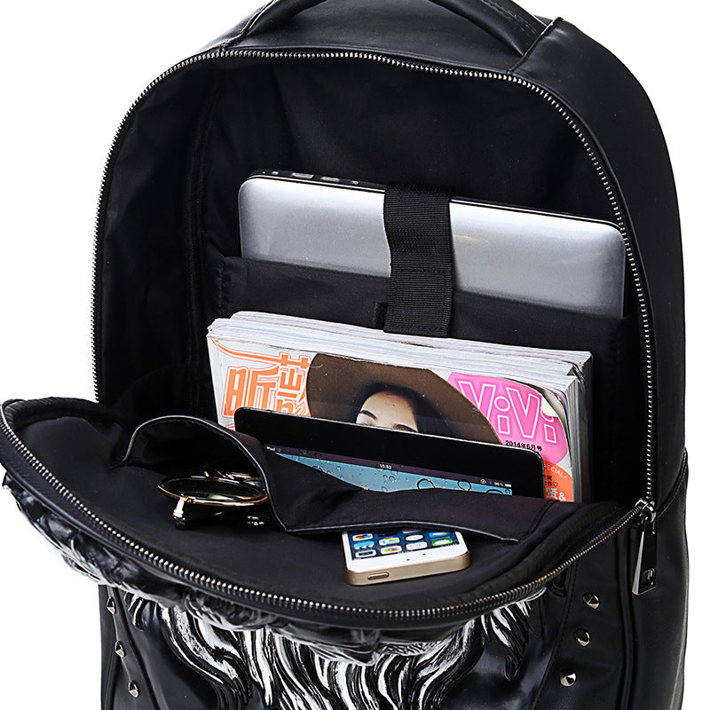 Men's Punk Relief Animal Lion's Head Waterproof Backpacks