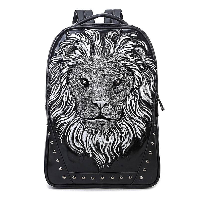 Men's Punk Relief Animal Lion's Head Waterproof Backpacks