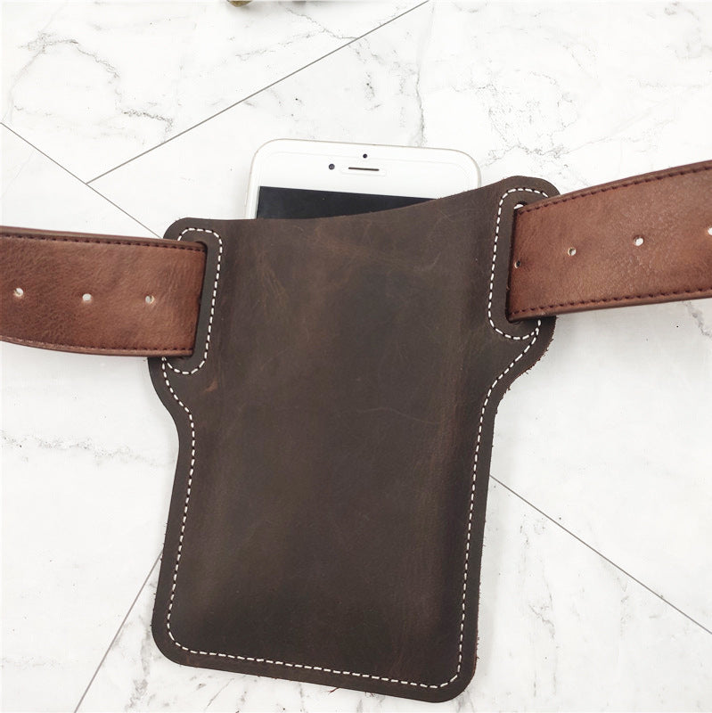 Men's Retro Crazy Horse Leather Hanging Mobile Phone Bags