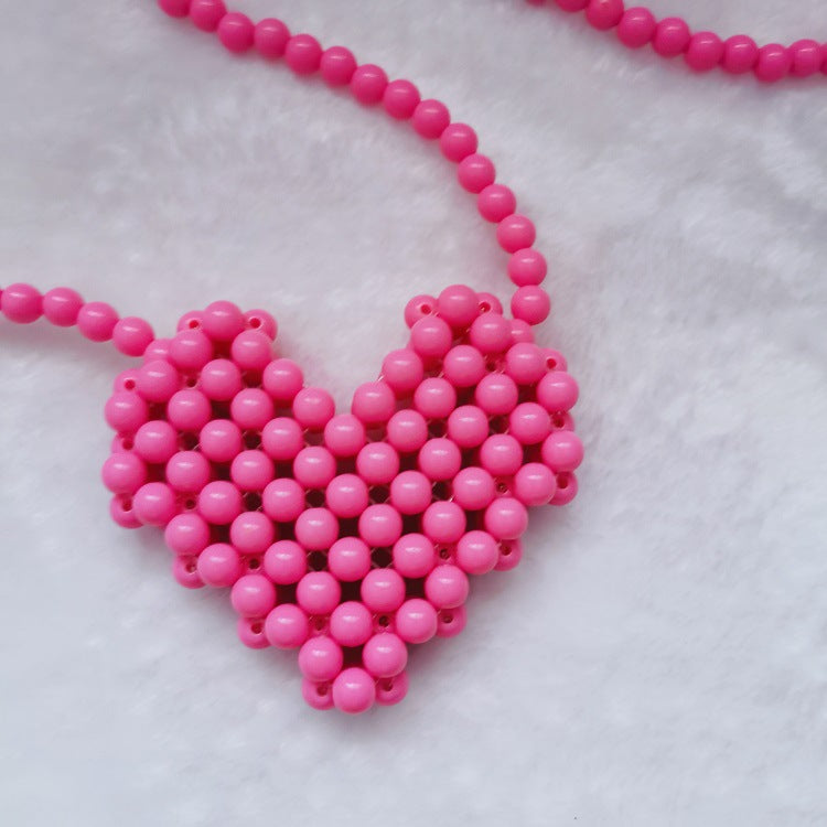 Beaded Peach Heart Beads Pearl Handmade Ya Crossbody Bags