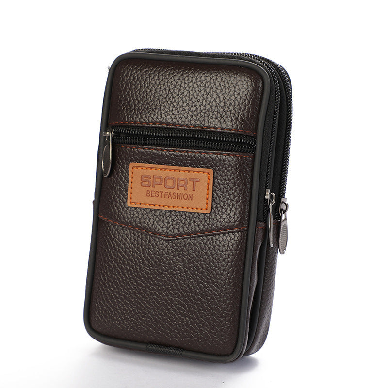 Men's Lychee Pattern Mobile Portable Horizontal Vertical Men's Waist Packs