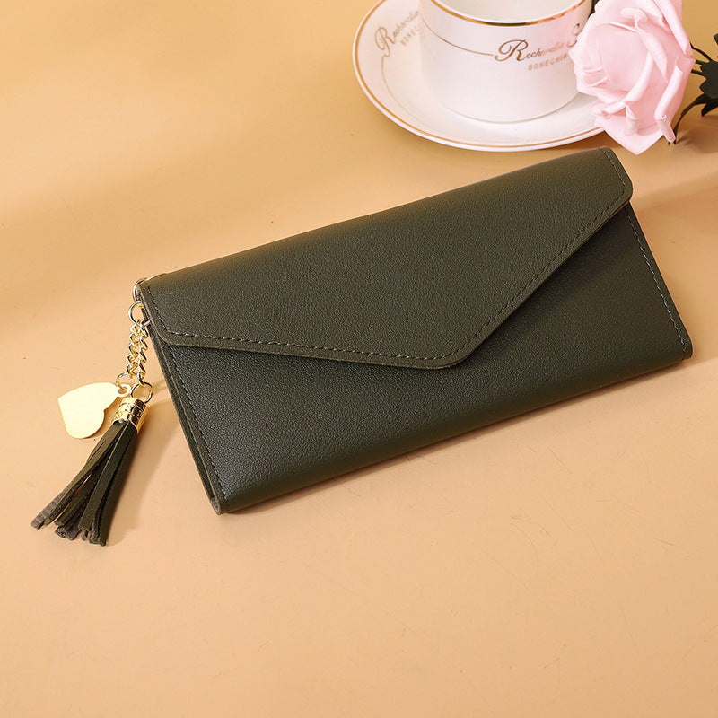 Women's Zipper Tassel Pendant Litchi Pattern Tri Ladies Wallets