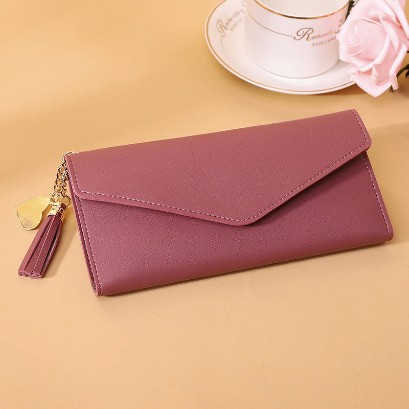 Women's Zipper Tassel Pendant Litchi Pattern Tri Ladies Wallets