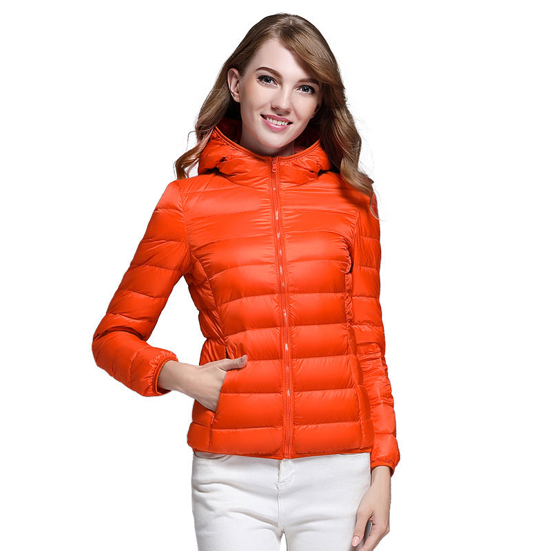 Women's Lightweight Down Hooded Korean Style White Jackets