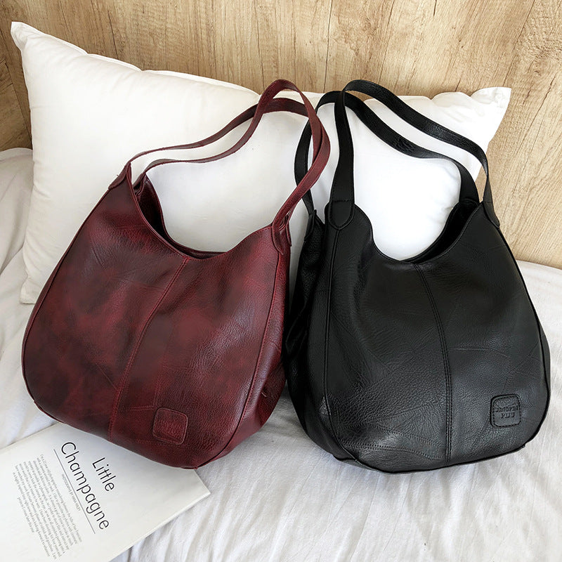 Women's Retro Soft Leather Textured Large Capacity Shoulder Bags