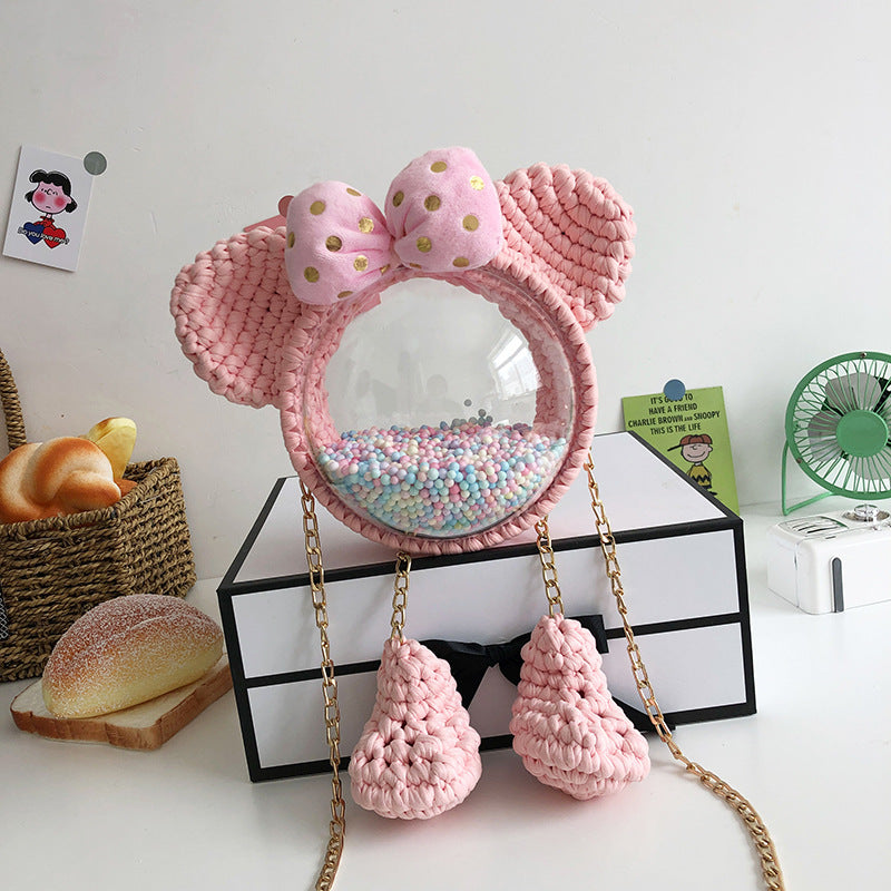 Women's Homemade Hand-woven Material Mickey Acrylic Transparent Shoulder Bags
