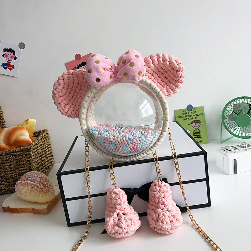 Women's Homemade Hand-woven Material Mickey Acrylic Transparent Shoulder Bags