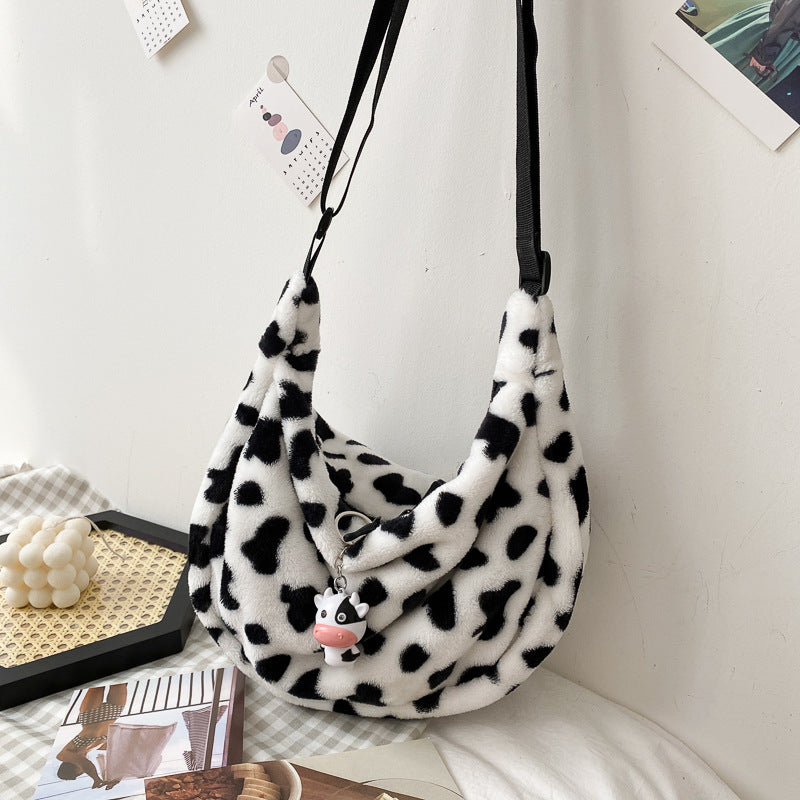 Women's Hot Cow Style Cute Plush Large Shoulder Bags
