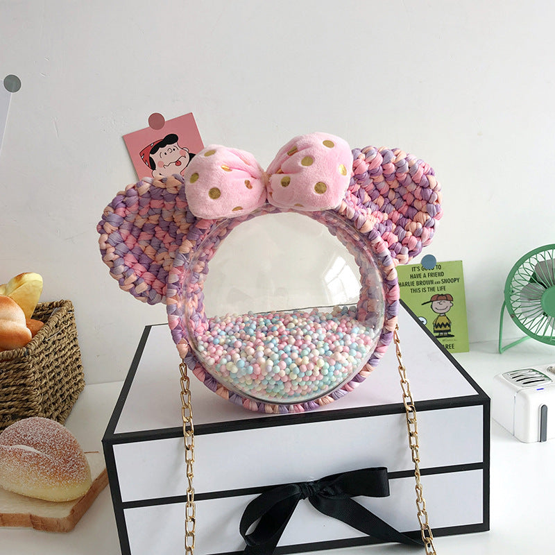 Women's Homemade Hand-woven Material Mickey Acrylic Transparent Shoulder Bags