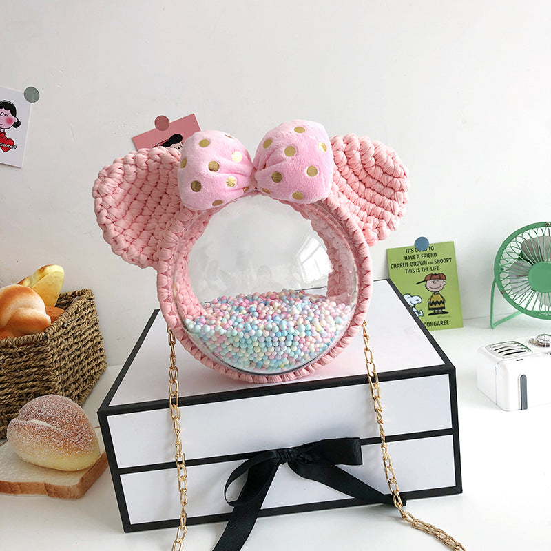 Women's Homemade Hand-woven Material Mickey Acrylic Transparent Shoulder Bags