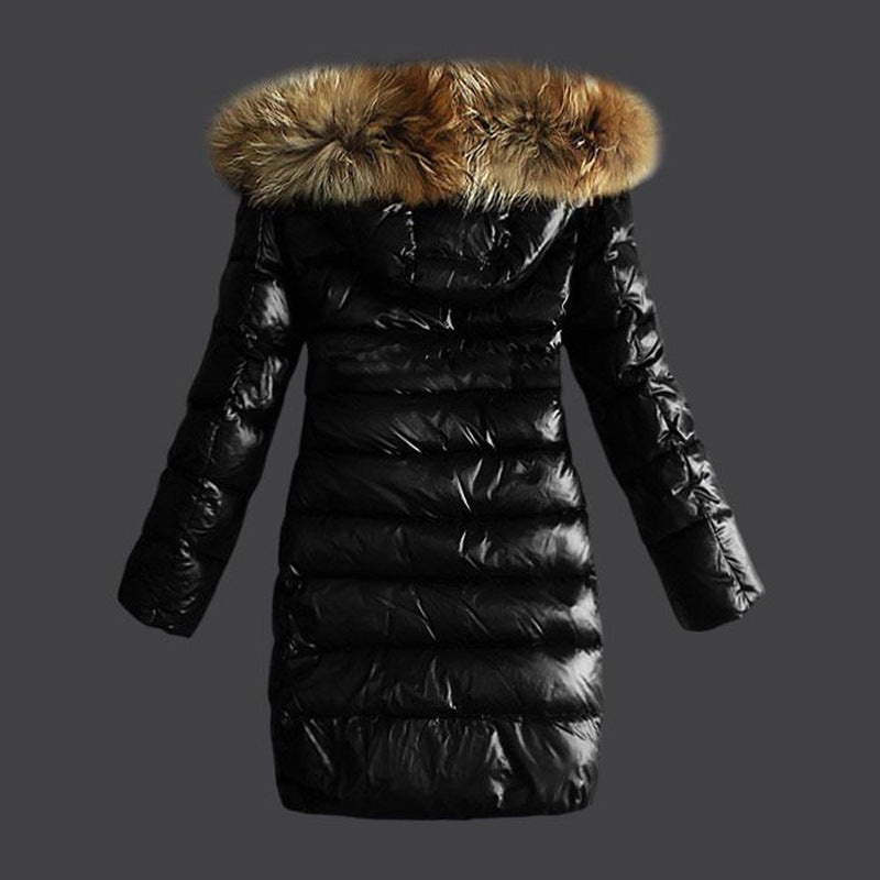 Women's Faux Raccoon Fur Collar Hat Long Coats