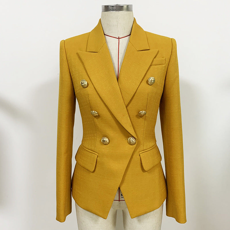 Fashion Female Metal Lion Buckle Double-breasted Small Suit
